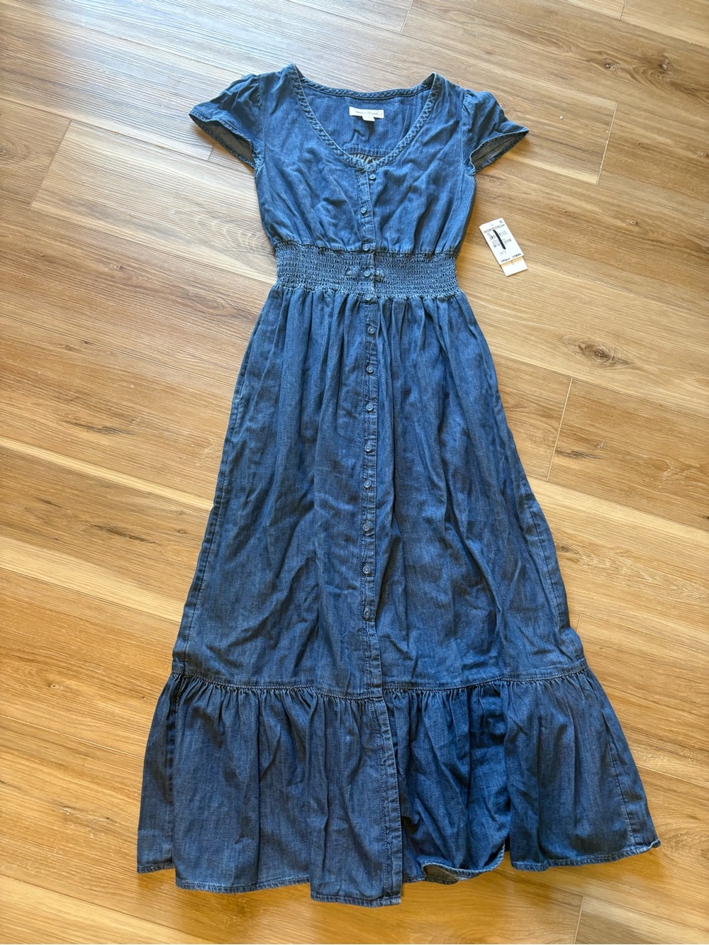 Treasure & Bond Blue Denim Maxi Dress with Smocked Waist